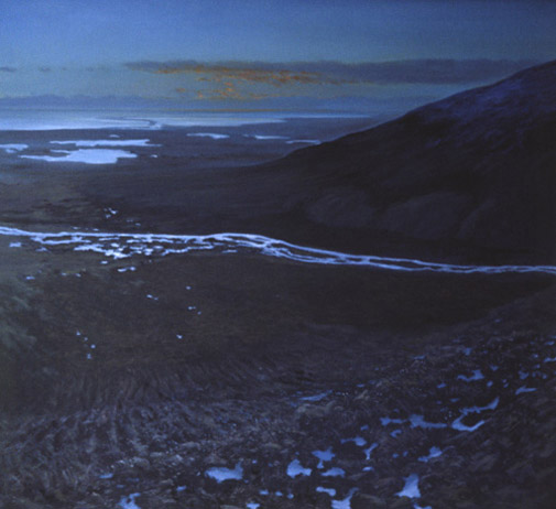 David Rosenthal Oil Painting Alaska Artist, Painting Image Red Hills in Autumn Twilight